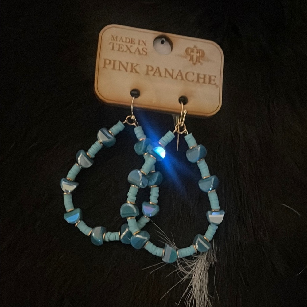 Pink Panache Blue Beaded Hoop Earrings